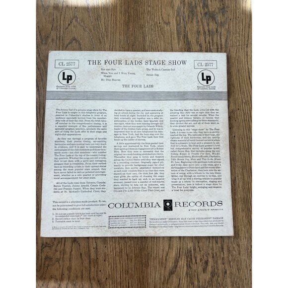 The Four Lads Stage Show Vinyl 10" Record CL 2577 By Joe Mele At The Piano Album - Picture 5 of 5